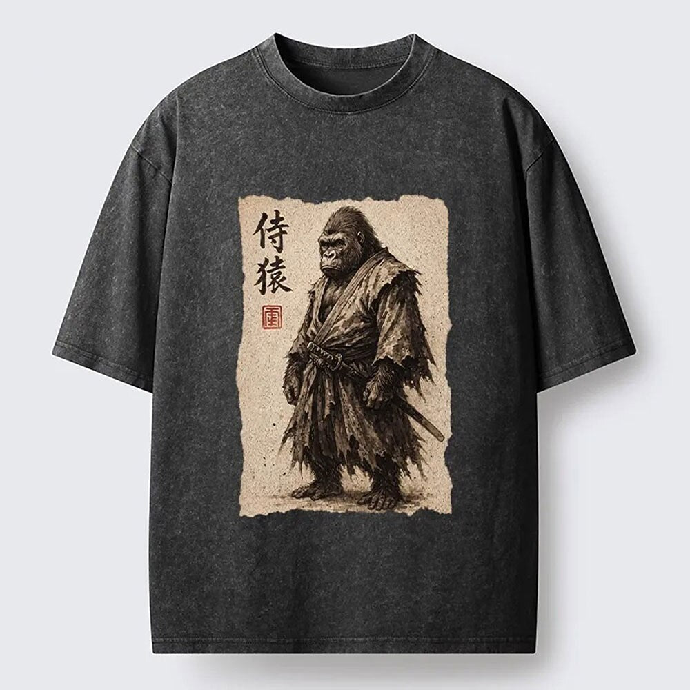 Men's Samurai Gorilla Graphic Washed Cotton T-Shirt
