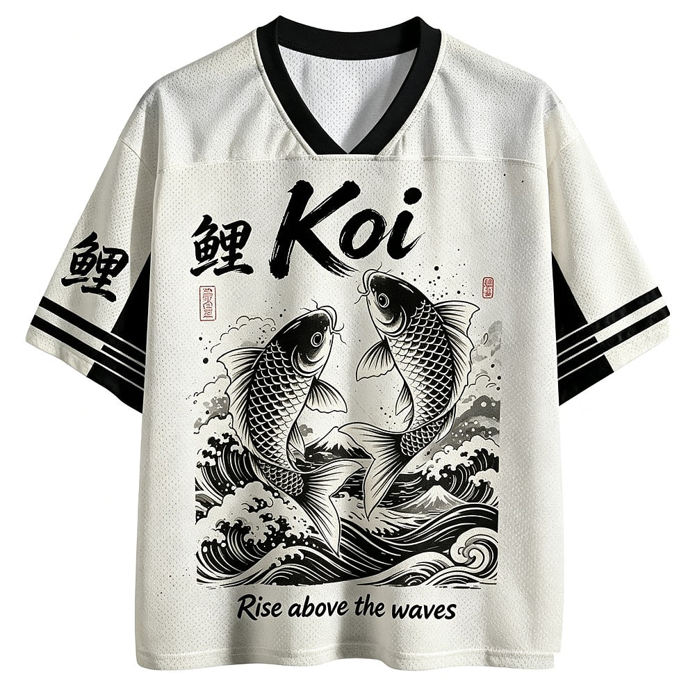 Japanese Koi Fish V-Neck Mesh Jersey