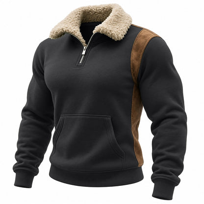 Fleece Collar Contrast Panel Quarter-Zip Sweatshirt