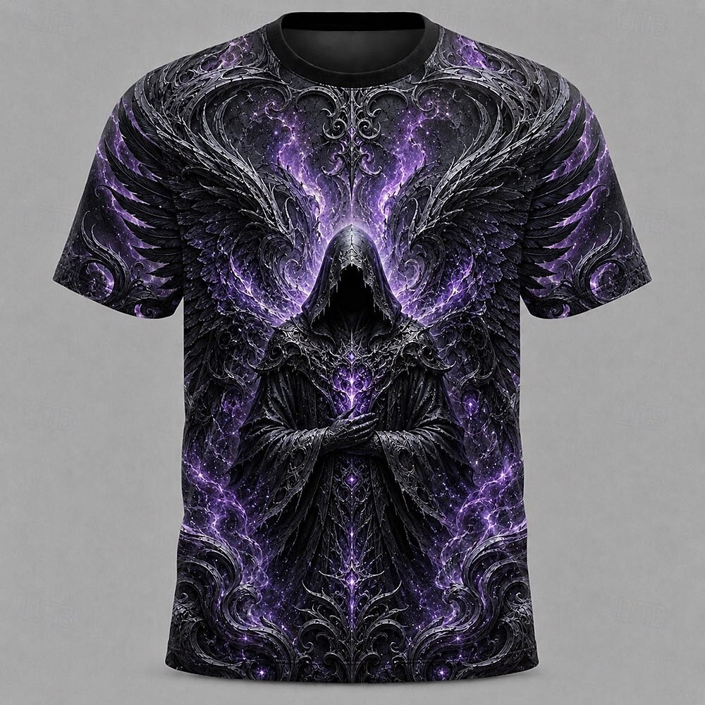 Men's Alien Wizard Armor Print Short Sleeve Gothic T-Shirt