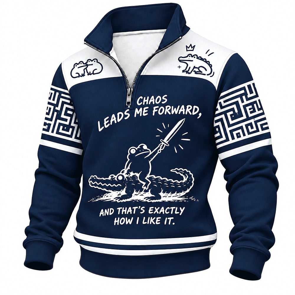 Chaos Leads Me Forward Sword Frog Half-Zip Sweatshirt