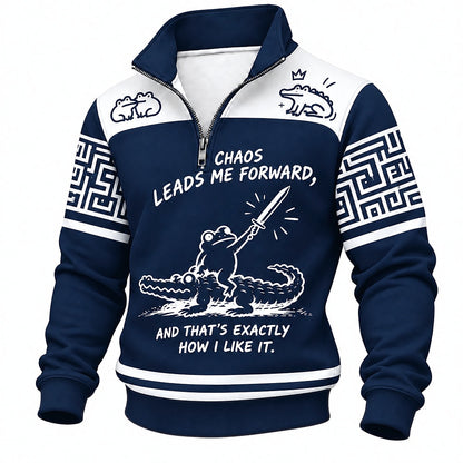 Chaos Leads Me Forward Sword Frog Half-Zip Sweatshirt