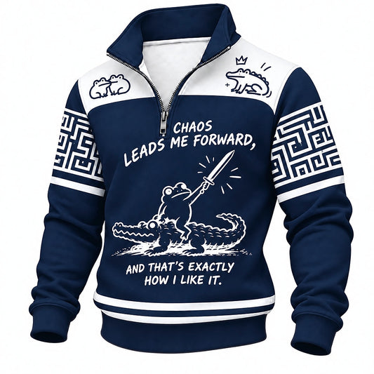 Chaos Leads Me Forward Sword Frog Half-Zip Sweatshirt