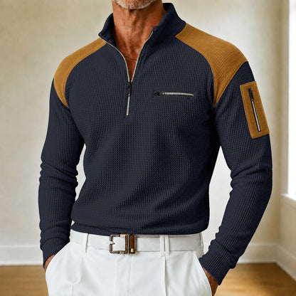 Zip Pocket Raglan Waffle Polo