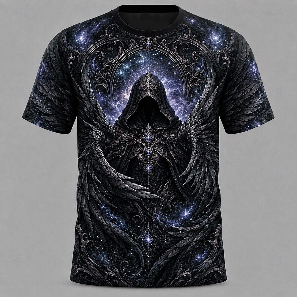 Men's Purple Grim Reaper Print Short Sleeve Gothic T-Shirt