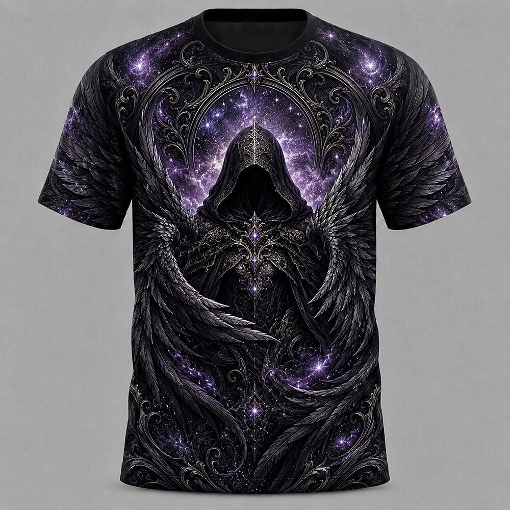 Men's Purple Grim Reaper Print Short Sleeve Gothic T-Shirt