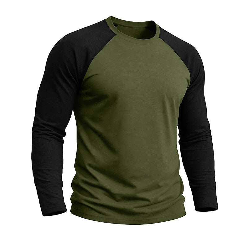 Contrast Raglan Henley Long Sleeve T-Shirt