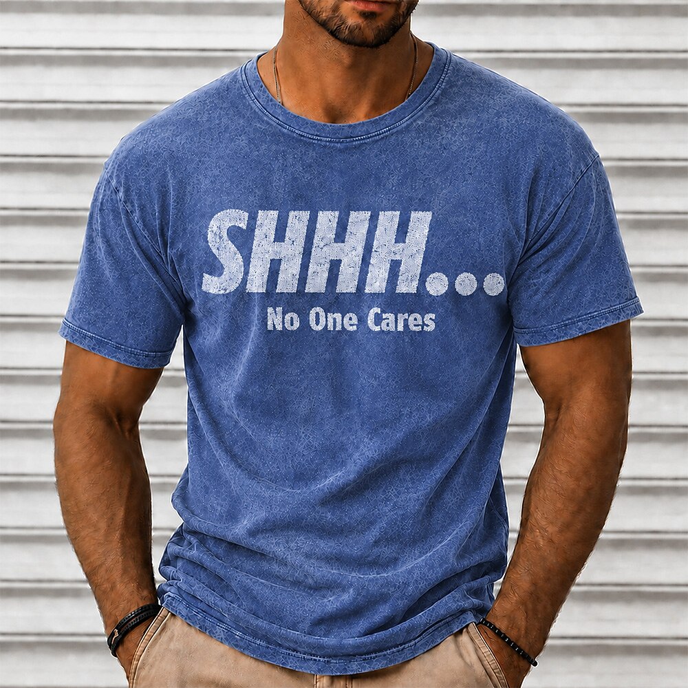 Men's No One Cares Quote Short Sleeve Acid-Wash T-Shirt