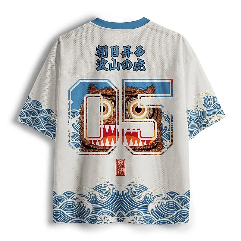 Men's Japanese Daruma Owl Print Short Sleeve Sports Jersey T-Shirt