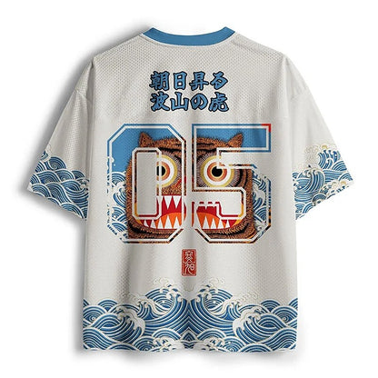 Men's Japanese Daruma Owl Print Short Sleeve Sports Jersey T-Shirt