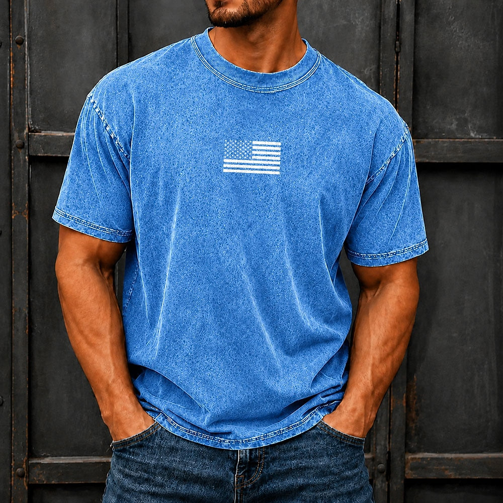 Men's US Flag Minimal Print Short Sleeve Patriotic T-Shirt
