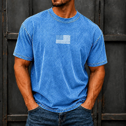 Men's US Flag Minimal Print Short Sleeve Patriotic T-Shirt