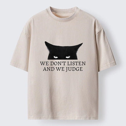 Japanese Style Peeking Cat Washed T-Shirt