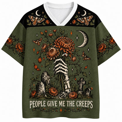 People Give Me the Creeps Skeleton V-Neck Mesh Jersey