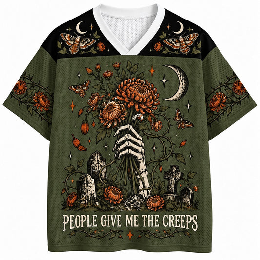 People Give Me the Creeps Skeleton V-Neck Mesh Jersey