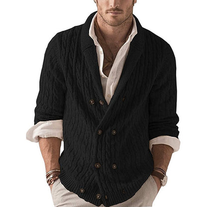 Deep Cable Shawl Button Cardigan