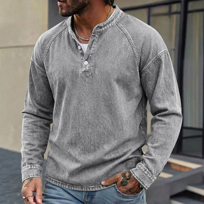 Washed Henley Long Sleeve T-Shirt