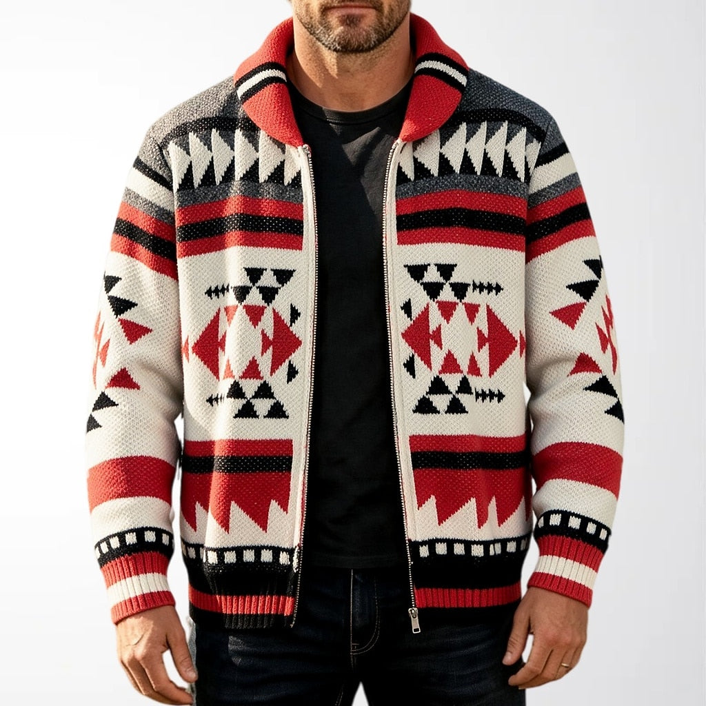 Aztec Stripe Shawl Zip Cardigan