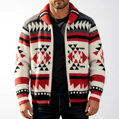 Aztec Stripe Shawl Zip Cardigan