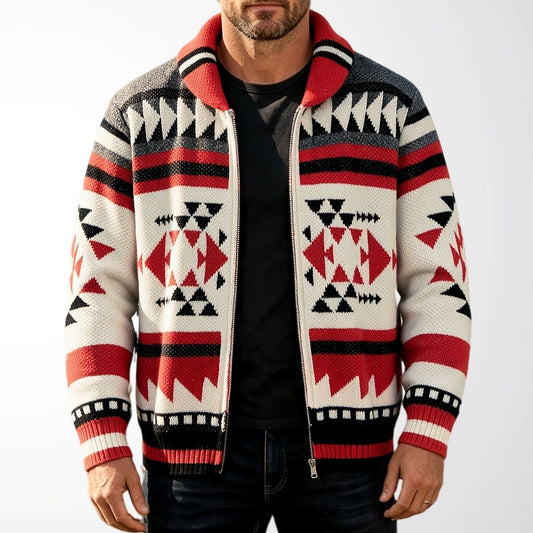 Aztec Stripe Shawl Zip Cardigan