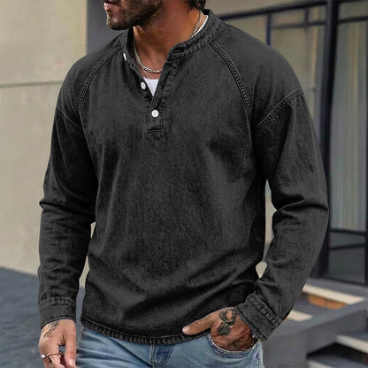 Washed Henley Long Sleeve T-Shirt