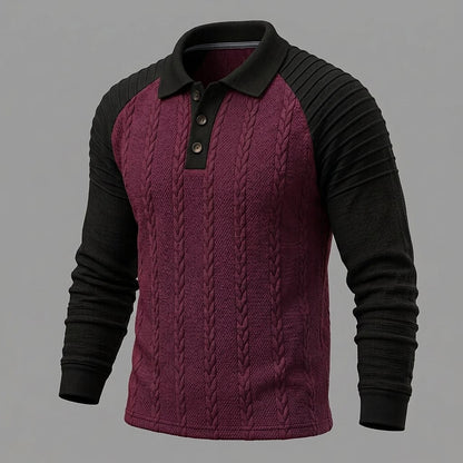 Cable Panel Color Block Long Sleeve Polo
