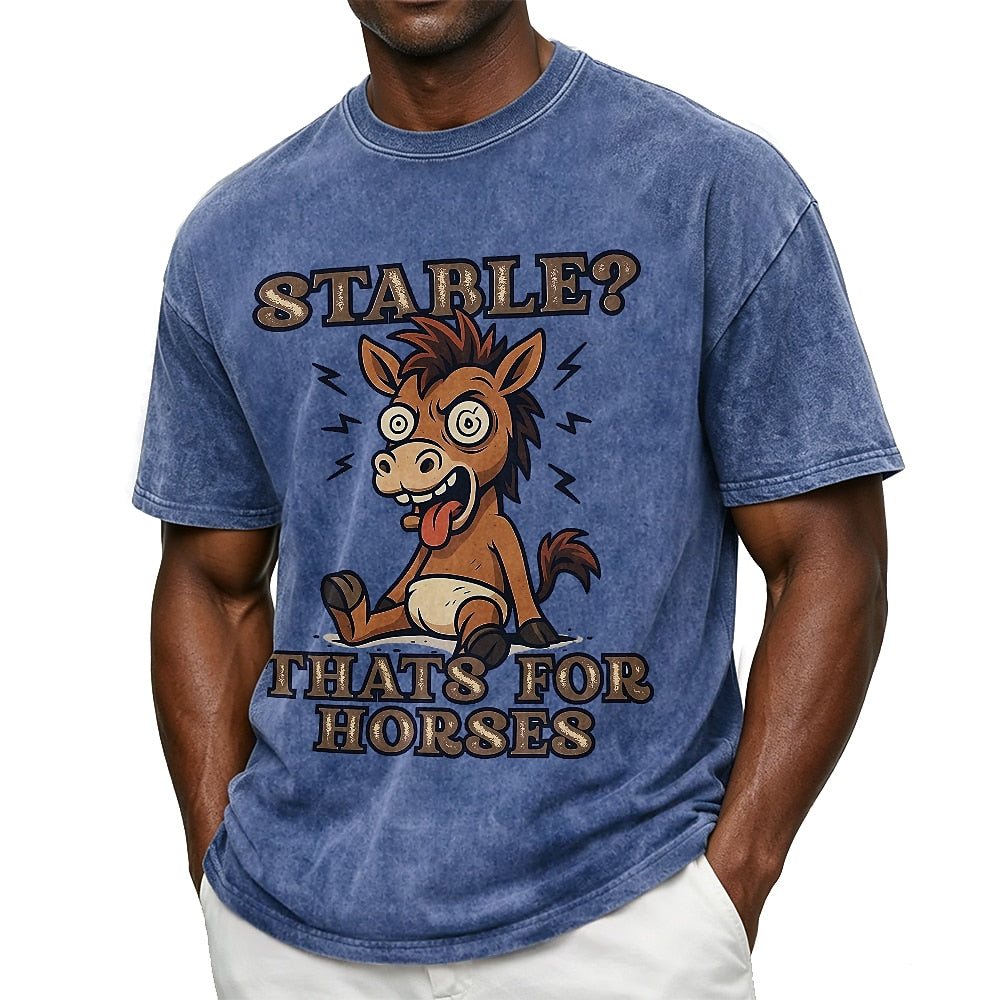 Men's Stable Horses Pun Print Short Sleeve Funny T-Shirt