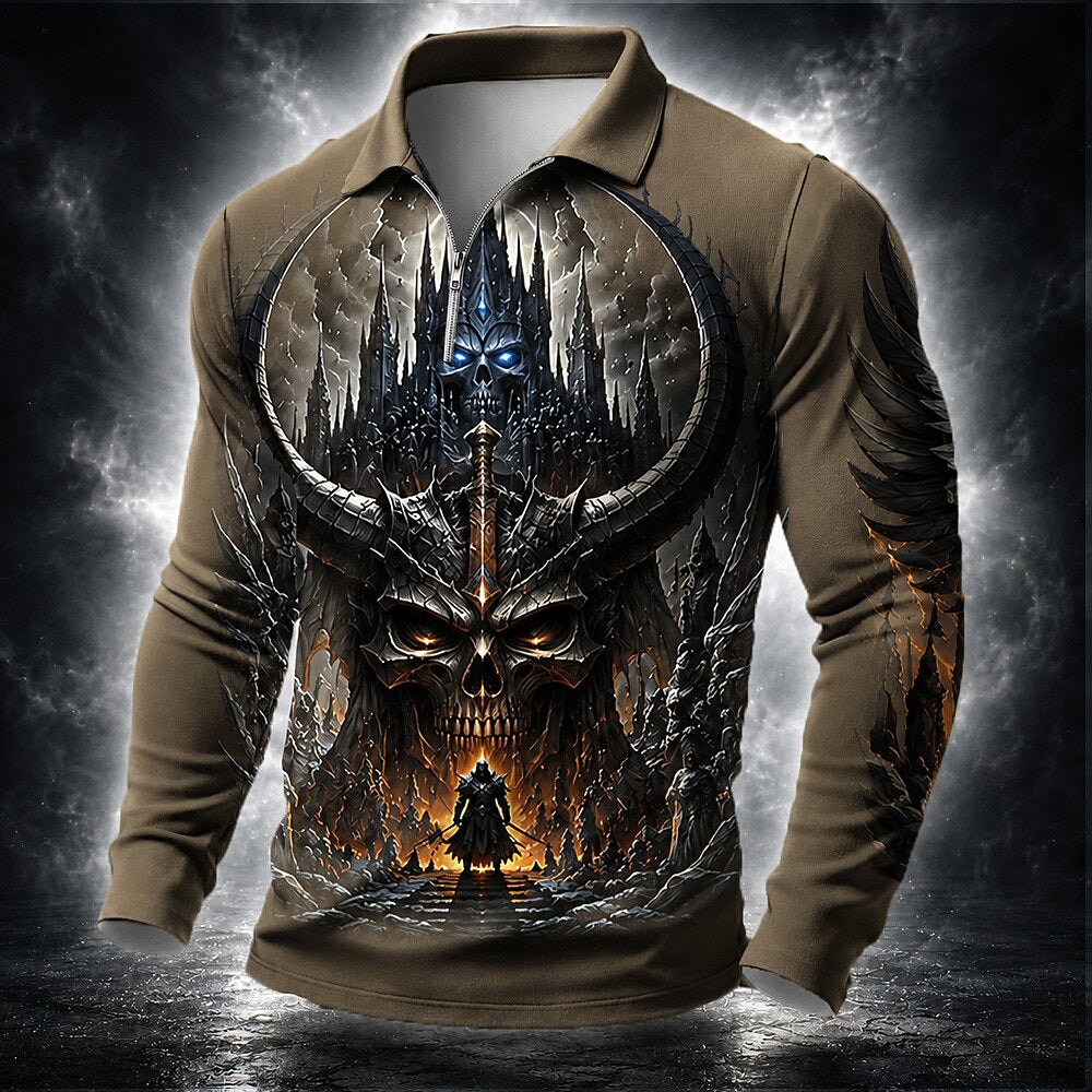 Halloween Men's Skull King Graphic Zip Polo
