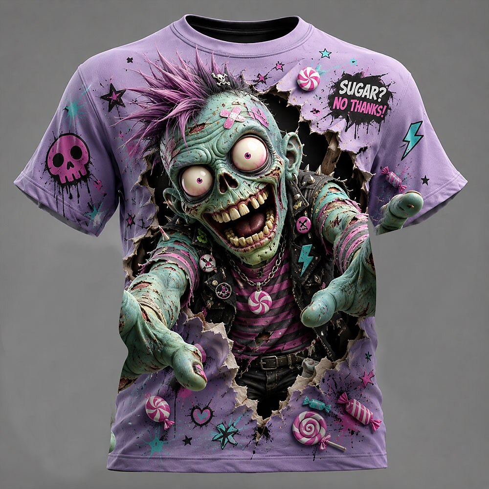 Men's Zombie Surfer Print Short Sleeve Funny Gothic T-Shirt