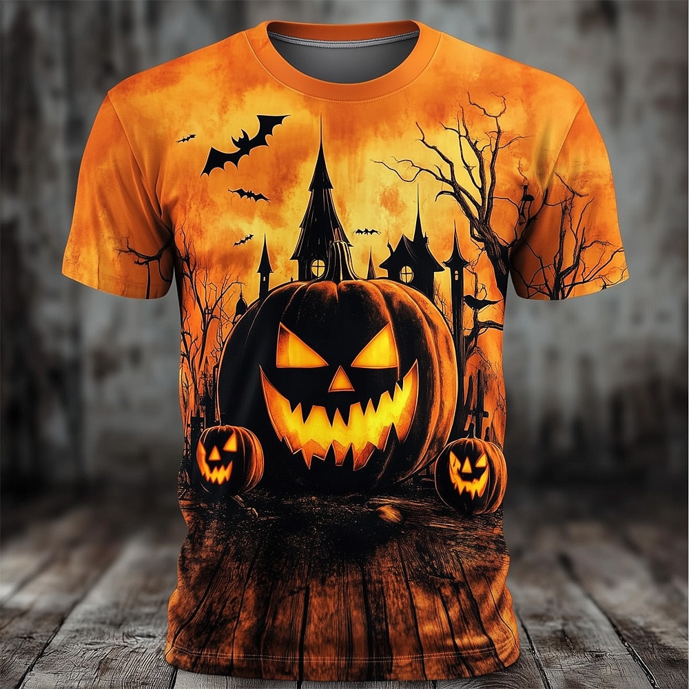 Halloween Men's Haunted House Pumpkin Graphic T-Shirt