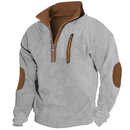 Contrast Elbow Waffle Quarter-Zip Top