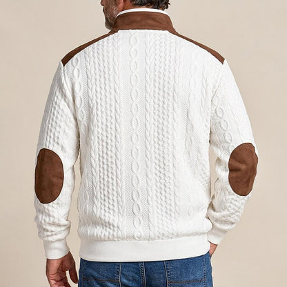Cable Texture Contrast Collar Sweatshirt