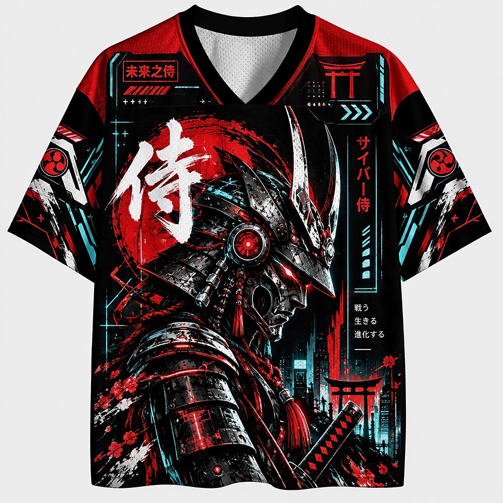 Men's Kanji Graphic V-Neck Sports Jersey