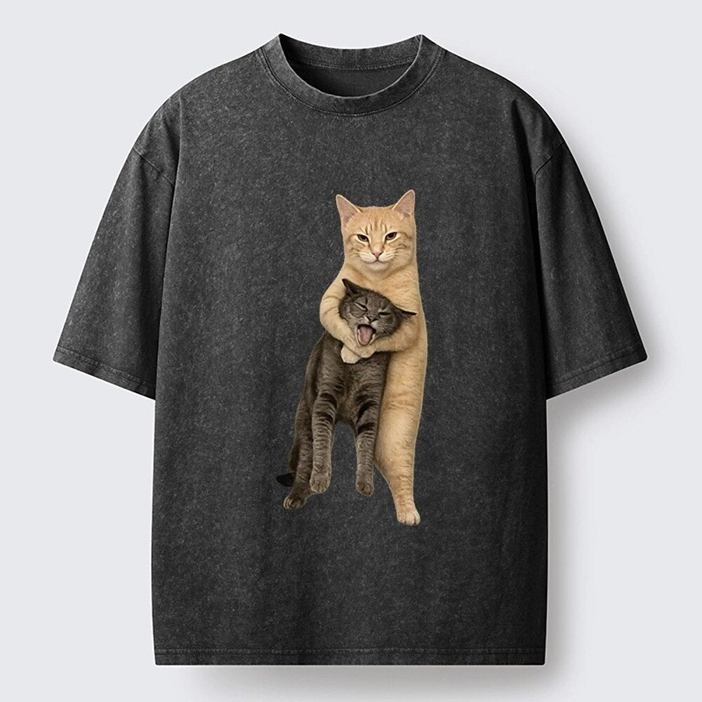 Japanese Style Two Cats Chokehold Washed T-Shirt