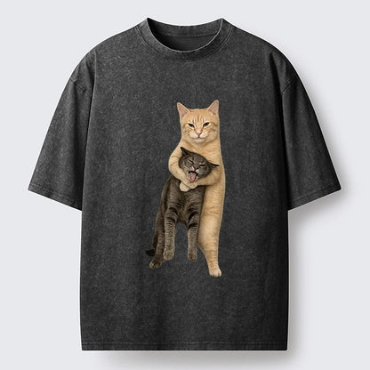 Japanese Style Two Cats Chokehold Washed T-Shirt
