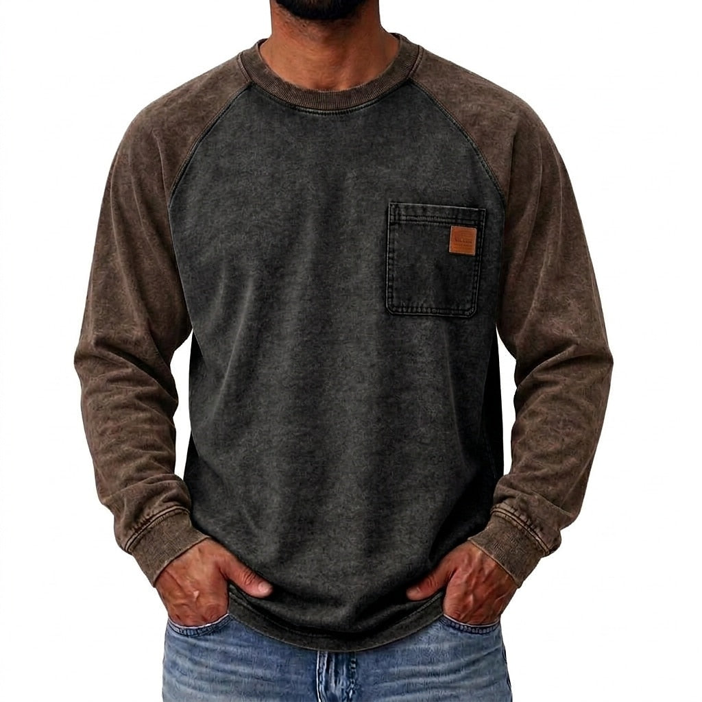 Washed Raglan Pocket Long Sleeve T-Shirt