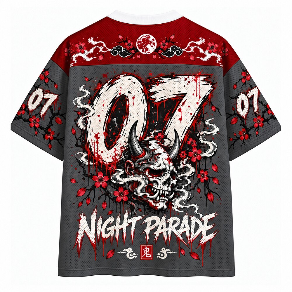 Night Parade Oni Skull V-Neck Mesh Jersey