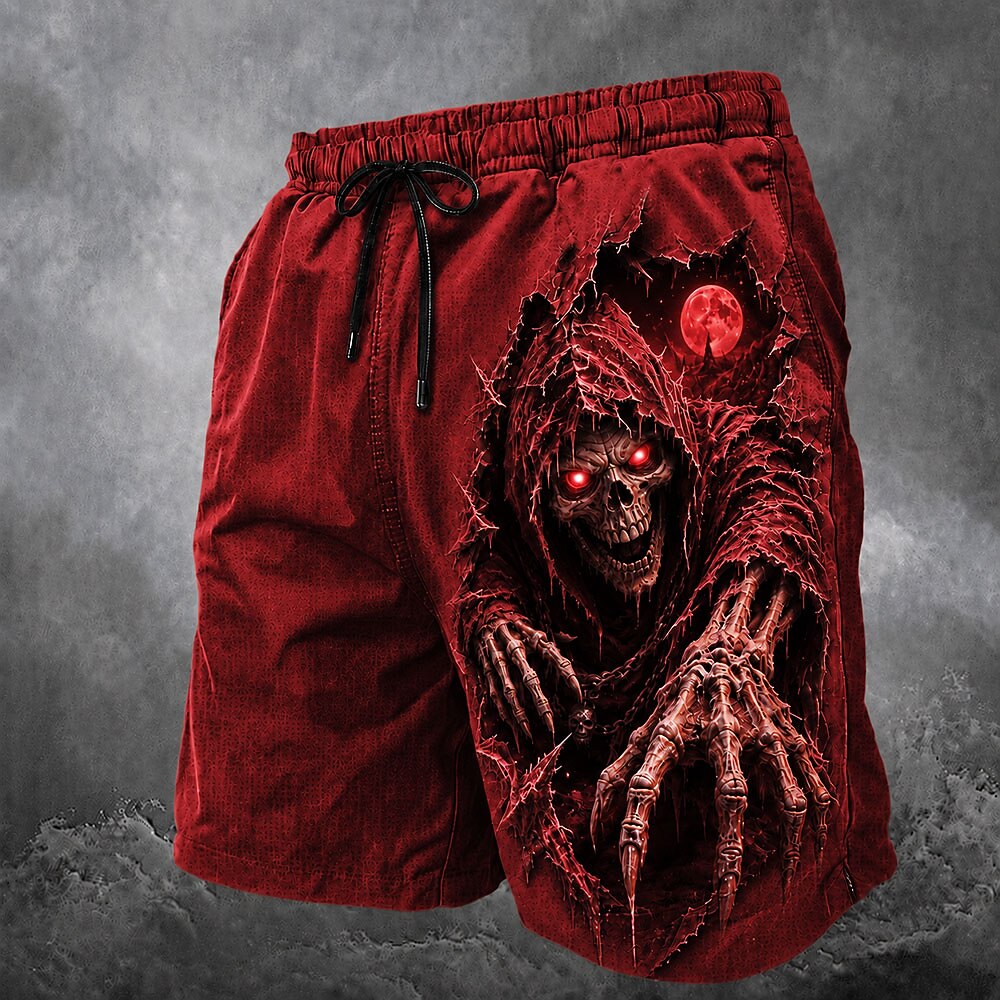 Men's Icy Grim Reaper Print Mid-Length Beach Swim Shorts