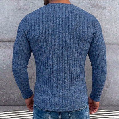 Ribbed Henley Long Sleeve T-Shirt