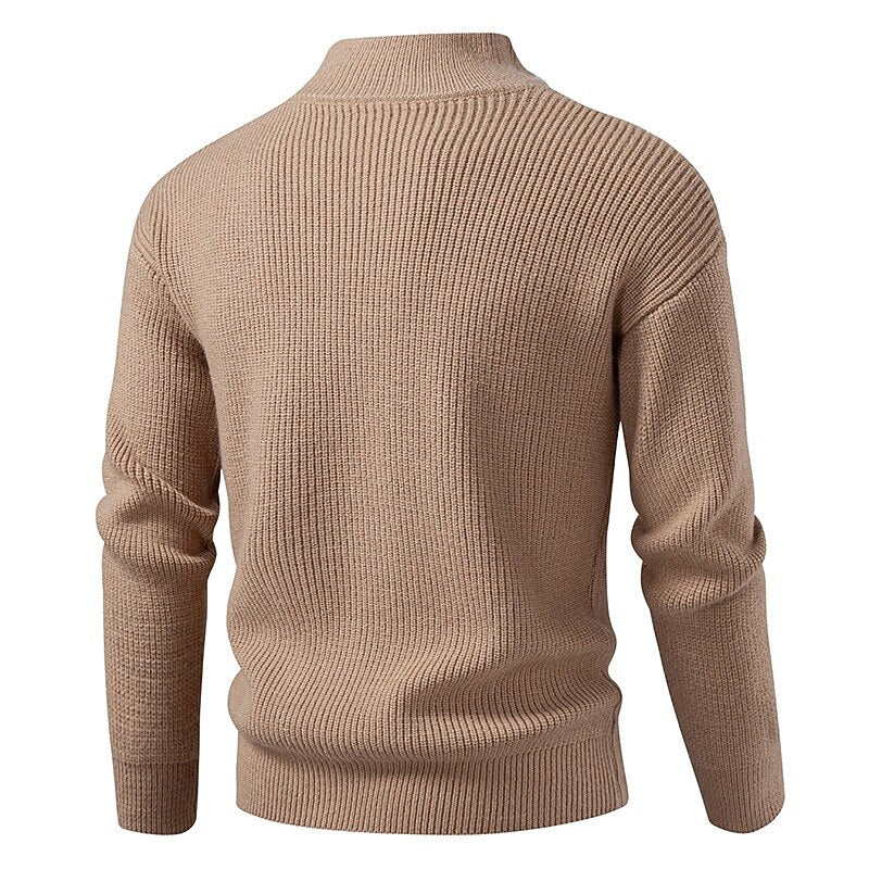 Vertical Rib Stand-Collar Zip Cardigan