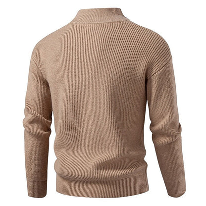 Vertical Rib Stand-Collar Zip Cardigan