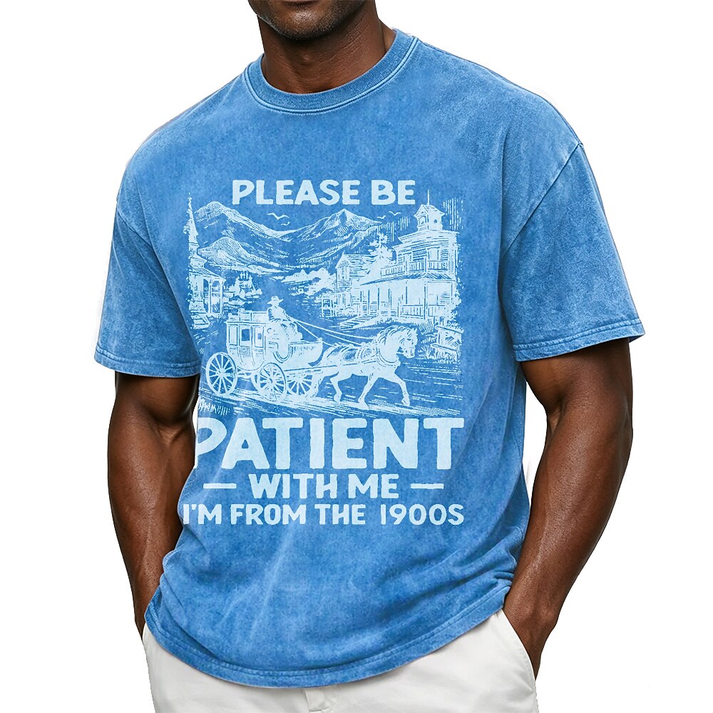 Men's 1900s Carriage Quote Print Short Sleeve Vintage T-Shirt