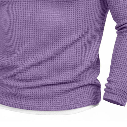 Contrast Inset Waffle Henley Long Sleeve T-Shirt