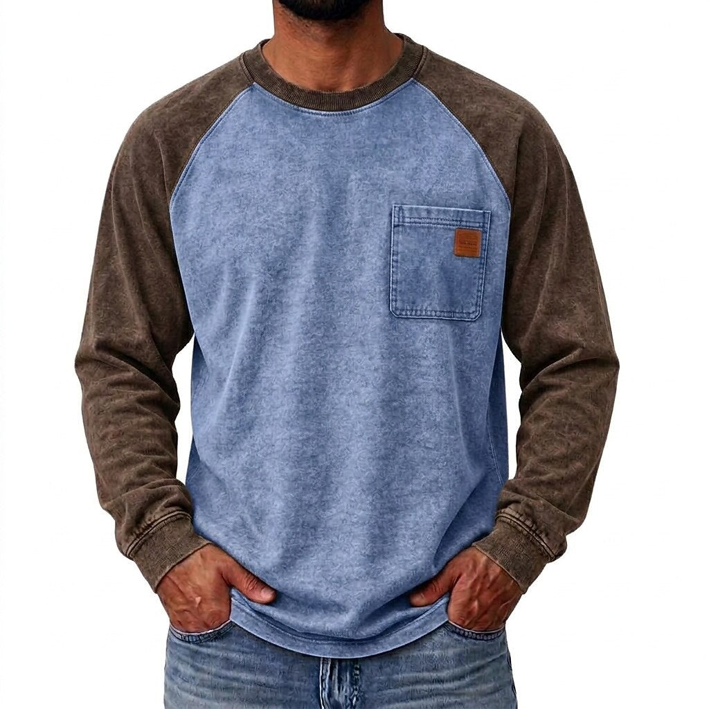 Washed Raglan Pocket Long Sleeve T-Shirt