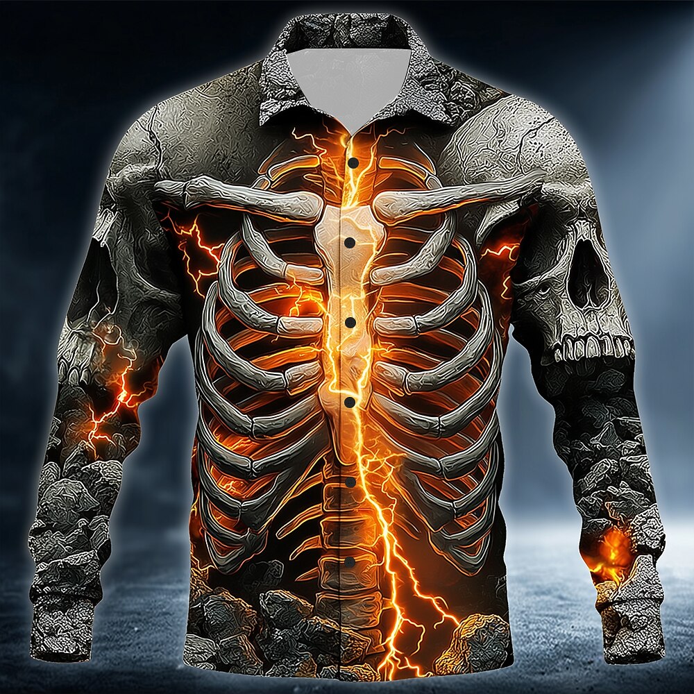 Halloween Men's Lightning Skeleton Graphic Button-Up Shirt
