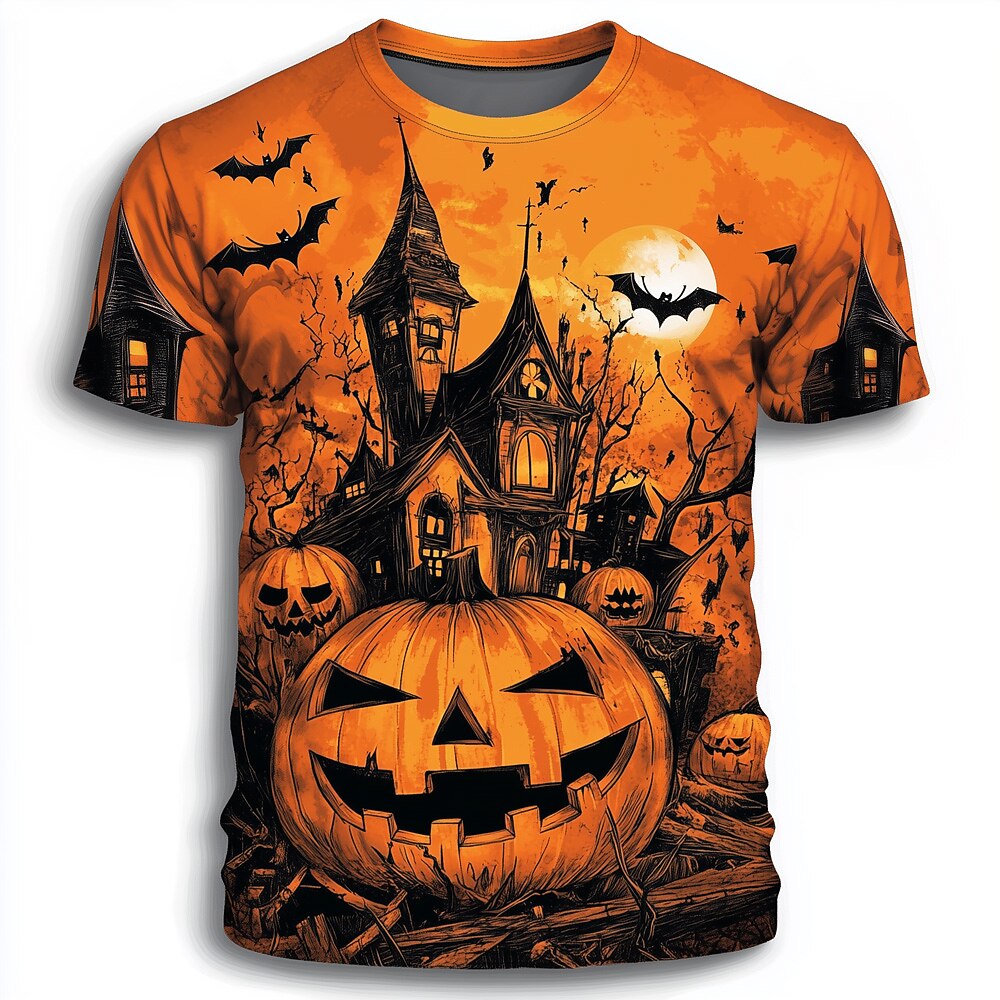Halloween Men's Haunted House Pumpkin Graphic T-Shirt