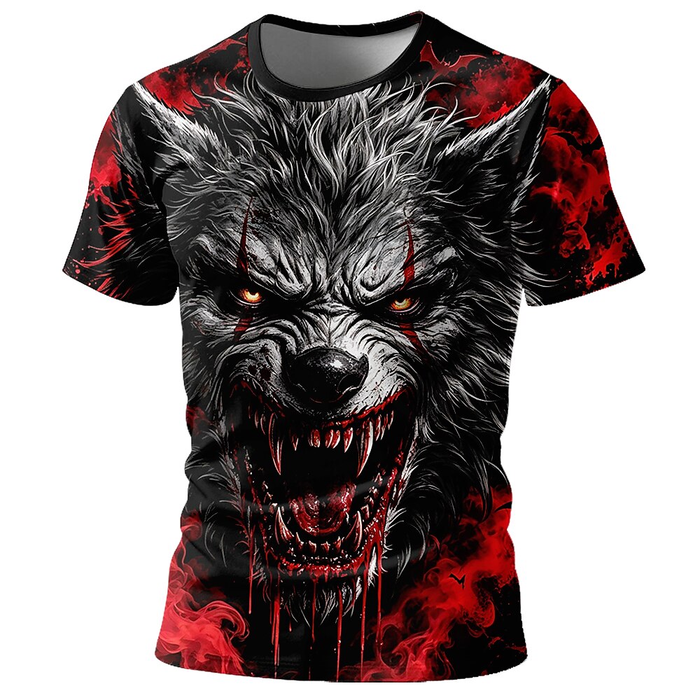 Halloween Men's Red Moon Werewolf Graphic T-Shirt