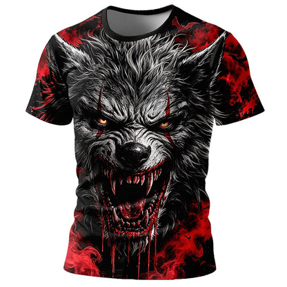 Halloween Men's Red Moon Werewolf Graphic T-Shirt