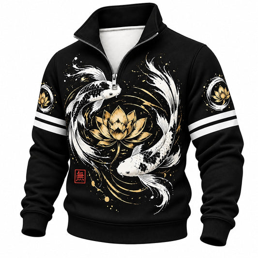 Golden Lotus Twin Koi Half-Zip Sweatshirt