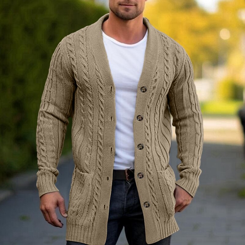 Longline Cable V-Neck Cardigan